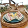 Plates 1-3PCs Handmade Rattan Pallet Basket Round Tray Double Handle Bammboo Vintage Woven Fruit Cake Display Home Decor Crafts