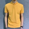 Polo da uomo POLO da uomo Camicia estiva colorata manica corta in cotone di seta ghiaccio Abbottonatura Top Ragazzi Camicie sportive gialle Oversize 3xl 4xl