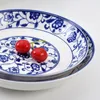 Utensílios de jantar conjuntos de porcelana azul e branca Placa de vegeta