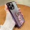 Luxe plating glanzende konijnenhouder telefoonhoesje voor iPhone 11 12 13 14 Pro Max XR XR XS Soft Shockproof op 7 8 Plus SE2 Stand Cover