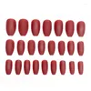 Valse nagels 24 stks/set rood mat ballet middellange lengte nep met lijm mode pure kleur nagel patches vrouwen drukken op kist