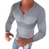 Men's T Shirts Male Spring And Summer V Neck Tops With Solid Color Long Sleeve Casual Elastic Slim Fit Men