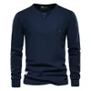 Camisetas para hombre AIOPESON Waffle Henley camiseta de manga larga básica transpirable camisetas otoño Color sólido camiseta para 230214