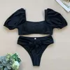 Costumi da bagno donna Increspato Manica corta Donna Bikini Mujer Vita alta Costume da bagno Fascia Donna Costume da bagno brasiliano Biquinis femminile