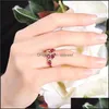 Bagues de bande Branche littéraire à la mode et exquise Feuilles Ruby Red Diamond Bague ouverte Amour créatif Entrelacé Microset Zircon Drop Dhadl