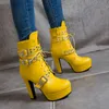 Bottes Rouge Jaune Blanc Femmes Bottines Plate-Forme À Lacets Talons Hauts Botte Courte Femme Boucle Automne Hiver Sexy Hommes Chaussures Grande Taille 230214