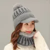 Beanies Beanie/Skull Caps Winter Visor Hats Women Mixed Color Knit Beanie Skullies Hat Female Thick Velvet Hair Ball Warm Het Hopp