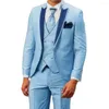 Męskie garnitury moda krawiec wykonany luźny styl garnituru mężczyzn Slim Fit Blue Tuxedo na sukienkę ślubną kolację plażowe ubranie męskie ubranie 3 kawałki