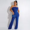 Robes décontractées plumes combinaison femmes solide sans bretelles été fête salopette large jambe pantalon mode Sexy femme barboteuse