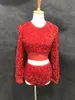 Стадия ношения Sparkly Red Sequints Tops Shorts Dance Costum