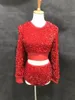 Abbigliamento da palco Paillettes rosse scintillanti Top Pantaloncini Costume da ballo Donna Ballerina Squadra Abiti per performance jazz Discoteca DJ Gogo Abiti