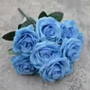 Kwiaty dekoracyjne niebieski róża sztuczny kwiat 10 głów Big bukiet róże różowe białe wystrój ślubny fałszywy dekoracja dom