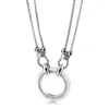 Pendant Necklaces Fashion Round Women's Necklace Korean Style Titanium Steel CZ Stones Double