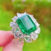 Cluster ringen hoogwaardige originele damesring katoenen simulatie Emerald toermaline koolstof diamant luxe banket sieraden