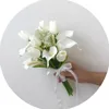 Flores decorativas grinaldas por atacado branco pequeno bando de tulipa com lírio artificial buquês de noiva para damígeas de damigella 230213