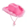 Bérets Cowgirl Luminal Cowgirl Vintage Western Style Cowboy Pink Women's Fashion Party Cap Fluffy Feather Brim