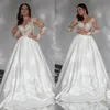 エレガントなAラインのウェディングドレス2023白いレースディープVネックサテンの応募者長袖プラスサイズのブライダルドレスベスティドスデヴィア