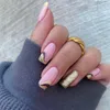 Fałszywe paznokcie 24pcs Gradient Square francuskie faliste złoty brokat pełna okładka Odłączona paznokcie Kobiety dekorują