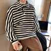 Maglioni da uomo M-3XL Oversize da uomo Colletto rovesciato Maglione Pullover in maglia Streetwear Loose Fit Maglione a righe Maglieria Top invernali XXXL