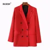 Damespakken Blazers BLSQR Women Red Suit Blazer Spring Jacket Double Breasted Pocket Dames Blazers Jackets Werk Office Business Suit 230214
