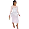 Casual Dresses Diamonds Sheer Mesh Midi Party Dress Women Long Sleeve Bodycon Clubwear