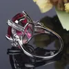 Cluster Rings Fashion Flower Jewelry 2ct Cz Rose Red Stone Wedding Band For Women Silver Color Female Ring Valentine