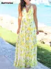 فساتين غير رسمية Aotvotee للنساء الزهور السباغيتي حزام Sundress طباعة vneck