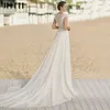 Party Dresses Jeheth Illusion Cap ärmar Lace Chiffon Boho Chic Wedding For Women Sexig Deep Vneck Brudklänningar Ivory Robe de 230214