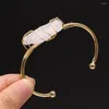 Bangle Natural Semi-precious Stones Round Opening Golden Crystal Bud Circlet For Women Charm Bracelet Jewelry Gift