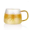 Wine Glasses Creative Hammer Pattern Glass Heat-resistant Teapot Drinkware Golden Handle Transparent Breakfast Cup Coffee Tea Milk Mugs