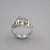 Anillos de racimo Anillo de plata esterlina 925 pura Banda 9 mm Zircon Elefante Tamaño ajustable para mujeres Hombres