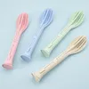 Set di stoviglie 3 pezzi / set Set di posate portatili da viaggio 3 in 1 Paglia di grano Coltello Forchetta Cucchiaio Stoviglie da cucina per studenti