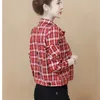 Kvinnorjackor 2023 Spring Autumn Fashion Ladies Short Lapel Long Sleeve Retro Hong Kong Flavor Check Thin Jacket Top Trend H124