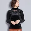 Women's T Shirts Spring Winter Women Flower Embroidery Full Sleeve Shirt Black Velvet See Through Ladies Elegant Warm Tops Pink 315B