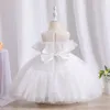 Girl Dresses 12M Baby Bow Tutu Gown Flower White Dress For Wedding Infant Baptism Born One Year Birthday Party Outfits