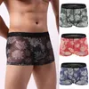 Underbyxor i sexiga underkläder för män Boxare Boxer Briefs tryckt transparent spets andas och