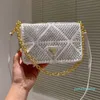Crystal Messenger Bag Postman Purse Satin 1423 Crossbody Bags Bling Diamond Handbag Triangle Sign Snap Closure Chain Handbags Flap
