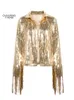 Женские куртки женская кисточка для блестки летняя осень Streewear Rock Bf ретро серебряной серебряной пиджак