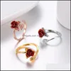 Bandringen Dames Ring Red Rose Garden Bloembladeren Open Resiseerbare vinger voor Valentijnsdag Gift Sieraden Drop levering DHIK3