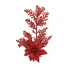 Christmas Decorations Artificial Glitter Poinsettia Flower Pine Branches Leaves Picks Ornaments For Xmas Tree Wreaths X37B