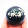 Statuette decorative Reiki Healing Stone Statue Sfera di agata acquatica naturale Sfera di cristallo di muschio da collezione