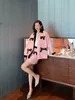 Two Piece Dress Designer High-end Thousand Bird Pattern Pretty Pink Bowknot Celebrity Style Coat Half-skirt Set 0B8O