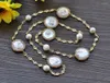 Kedjor P7696 34 "-50" 25mm White Coin Edison Pearl Cz Chain Yellow Gold-Plating Necklace