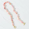 Choker JShine Fashion Woman Irregular Pink Natural Stone Necklaces INS Powder Opal Circle Bar Buckle Necklace Boho Jewels