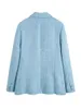 Robe de deux pièces Femmes élégantes Bleu Tweed Blazer Manteau Veste de printemps Ensemble taille haute Mini jupe short pour bureau dame tenues vêtements d'extérieur 230214