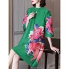 Casual Dresses Dimensional Loose A Word Change Cheongsam Chinese Style Vintage Large Size O Neck Women's Fashion Dress Mother Summer