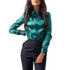 Blusas para mujer, camisa de primavera para mujer, estilo OL, Color sólido, holgada, de satén, de una sola botonadura, de manga larga, blusa vuelta hacia abajo, ropa