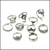 Band Rings Pretty Wedding Sets 5Pcs/Set Set Classic Shape Pattern Crystal Pendant Beautif Charm Jewelry Drop Delivery Dh0Gb