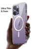 Magnetiska ultratunna klara PC Magnetiska telefonfodral för iPhone 14 13 12 Pro Max Transparent Ingen gulning av mobiltelefonskydd