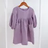 Flickans klänningar Autumn Spring Children's Clothes Organic Cotton Double Gaze Loose Pockets Baby Girls Dress Fashion Princess Casual Kids 230214